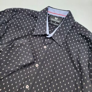 Buttercloth Mens 2XL Regular Fit Black Geometric Print Long Sleeve Button Shirt